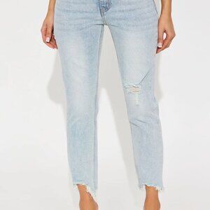 NEW! Fashion Nova Time Out Crossover Distressed Ankle Light Blue WashDenim Jeans